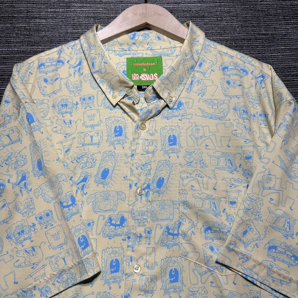RSVLTS X Nickelodeon Shirt Men's 3XL Yellow Spongebob AOP Short Sleeve Button Up